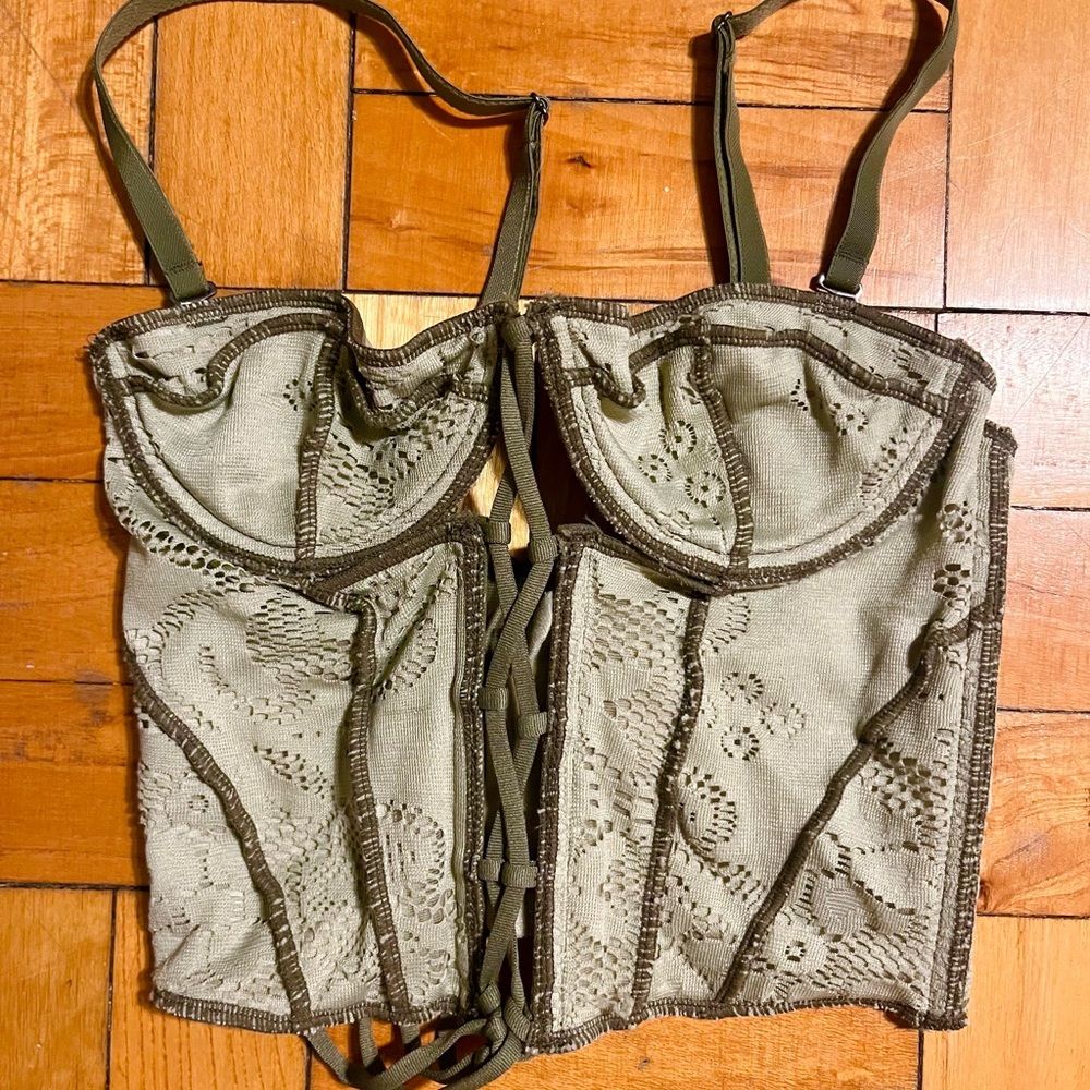 Olive Green Lace Corset Top